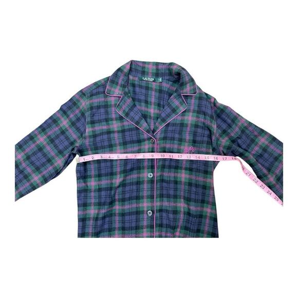 Lauren Ralph Lauren Blue Pink Flannel Pjs Top Pant Monogram RLR Classic EUC Sz S - Picture 3 of 9